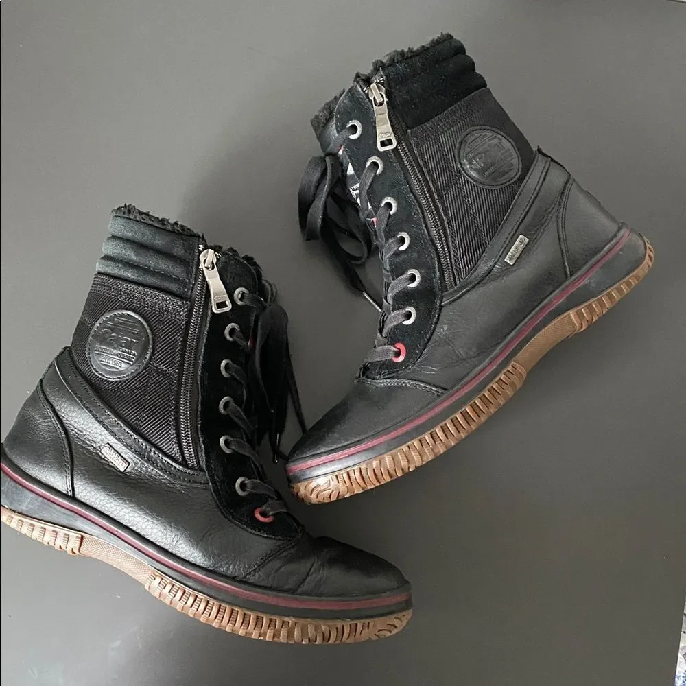 Pajar Black and Red Lace-Up Waterproof Leather Winter Boots Sz 8 to 8.5